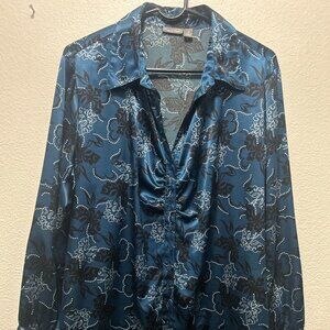 Apt 9 silky button down blue floral blouse, v-neck, 3X